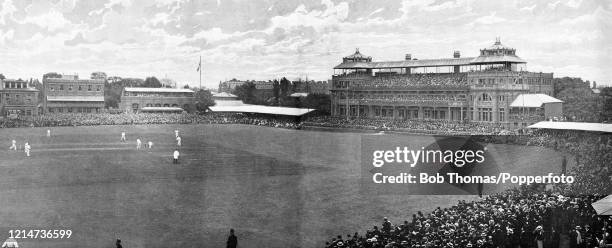 Panoramic image taken from the Grand Stand during the first day of the 1st Test match between England and Australia at Lord's Cricket Ground in...