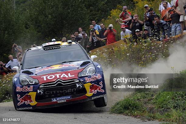 Sebastien Ogier of France and Julien Ingrassia of France compete in their Citroen Total WRT Citroen DS3 WRC during Day1 of the WRC Rally of Germany...