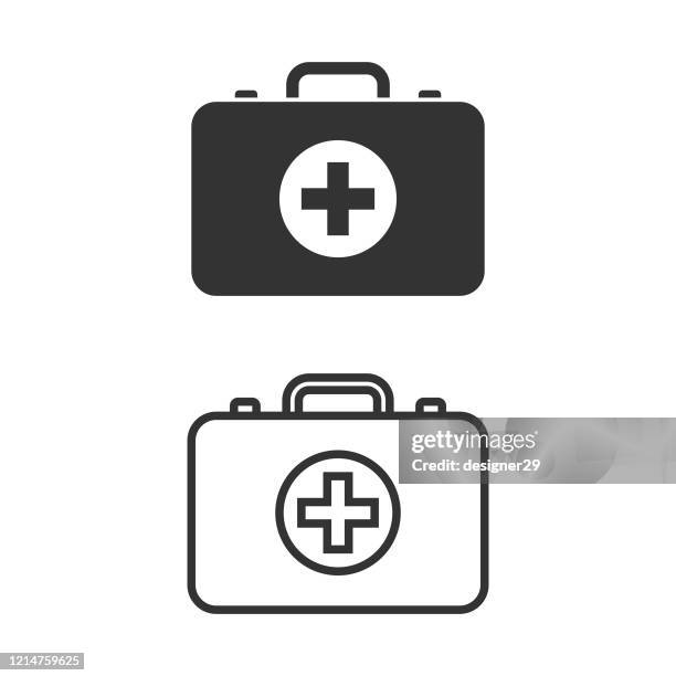 ilustraciones, imágenes clip art, dibujos animados e iconos de stock de kit de primeros auxilios y diseño vectorial de icono de med kit sobre fondo blanco. - red cross logo