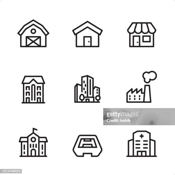 architecture - single line icons - cottage icon stock illustrations