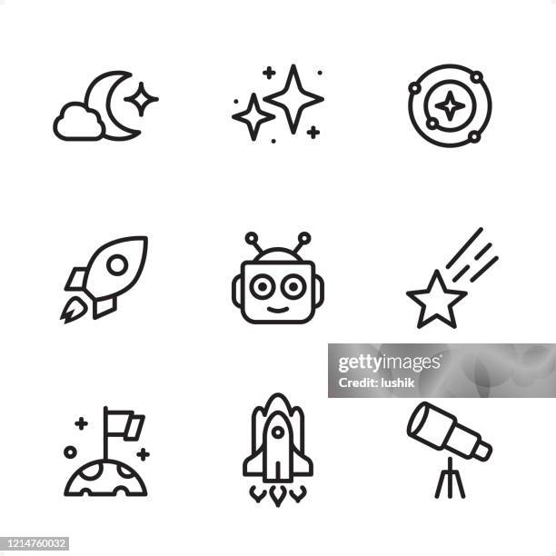 space - single line icons - space suit icon stock illustrations