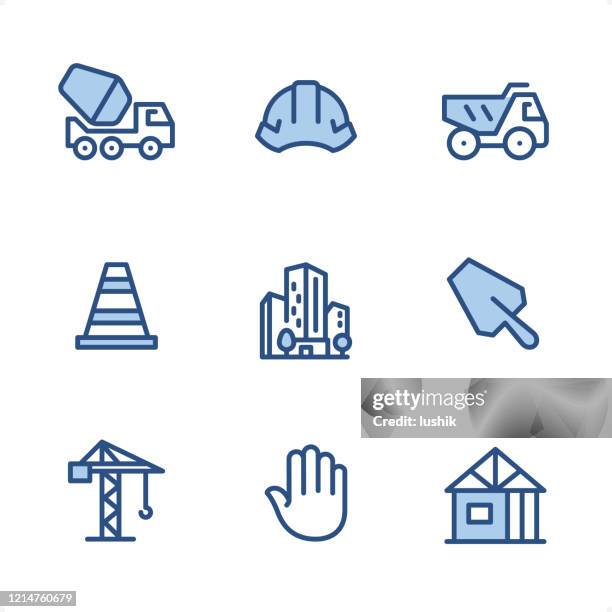 construction - pixel perfect blue icons - wheelbarrow isolated stock illustrations