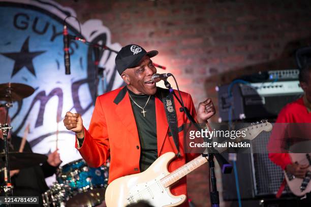 American Blues musician Buddy Guy performs onstage at his nightclub, Buddy Guy's Legends, Chicago, Illinois, January 12, 2020.
