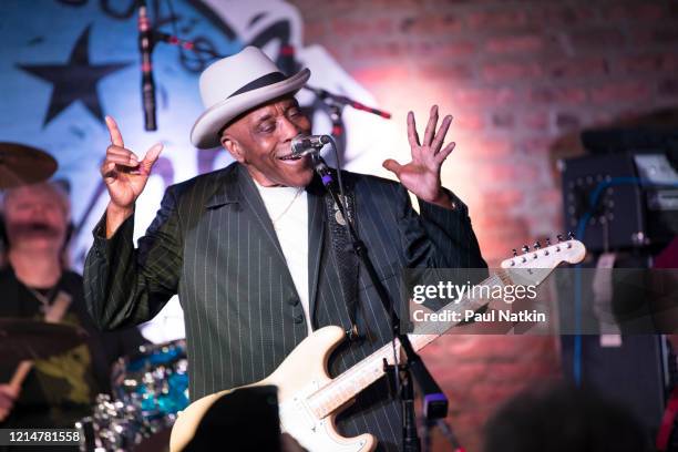 American Blues musician Buddy Guy performs onstage at his nightclub, Buddy Guy's Legends, Chicago, Illinois, January 23, 2020.