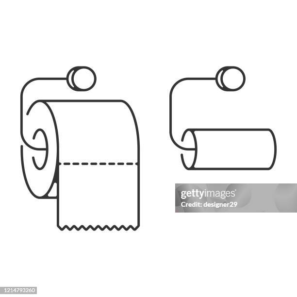 toilet roll paper and empty toilet paper line icon vector design on white background. - toilet paper stock illustrations