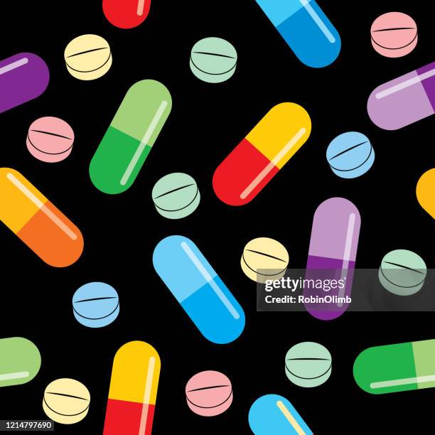 pills and tablets seamless pattern - textile patch stock illustrations