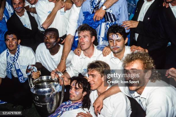 Jean Marc FERRERI, Marcel DESAILLY, Didier DESCHAMPS, Jean Christophe THOMAS, Eric DI MECO, Alen BOKSIC, Rudi VOLLER of Marseille celebrate with the...