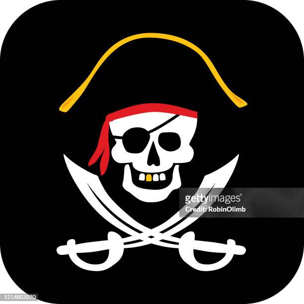 ilustraciones, imágenes clip art, dibujos animados e iconos de stock de cráneo pirata con sombrero y espadas icono - cráneo humano