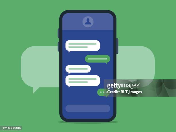 illustration smartphone mit textnachrichtenbildschirm - instant messaging stock-grafiken, -clipart, -cartoons und -symbole