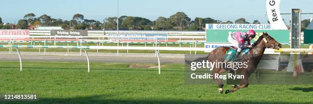 Paddy Mac ridden by Brad Rawiller wins the Viva Energy Australia BM58 Handicap at Geelong Racecourse on May 15, 2020 in Geelong, Australia.