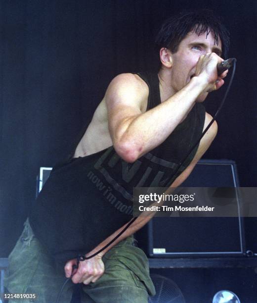 Trent Reznor of Nine Inch Nails performs during Lollapalooza 1991 at Shoreline Amphitheatre on July 26, 1991 in Mountain View, California.