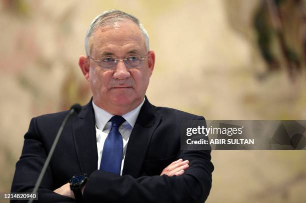 Israeli Alternate Prime Minister and Defence Minister Benny Gantz attends a cabinet meeting of the new government at Chagall State Hall in the...