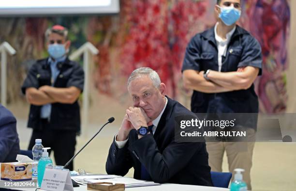 Israeli Alternate Prime Minister and Defence Minister Benny Gantz attends a cabinet meeting of the new government at Chagall State Hall in the...