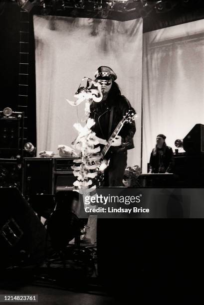 Al Jourgensen and Michael Balch perform in Ministry at the Universal Amphitheatre in Los Angeles on December 27, 1992 in Los Angeles.