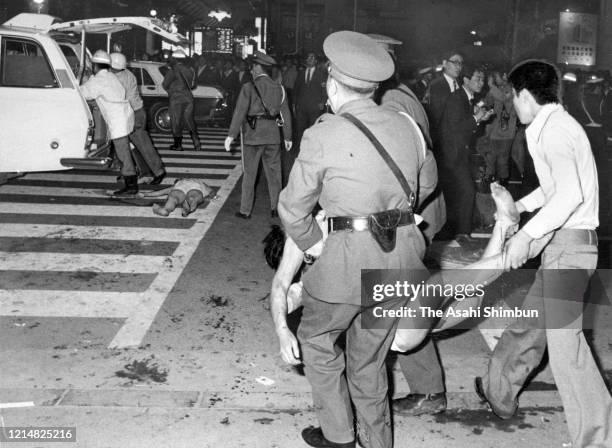 Rescue operation continues at Sennichi Department Store fire on May 13, 1972 in Osaka, Japan. 118 People were killed by the fire.