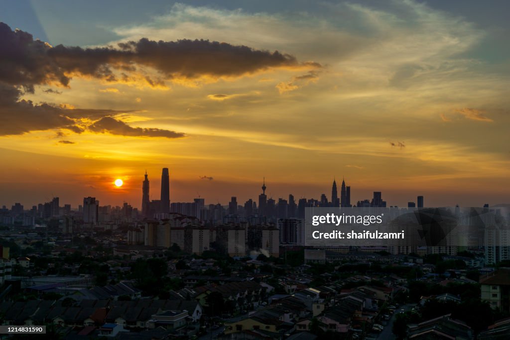 Majestic sunset view over down town Kuala Lumpur, Malaysia.