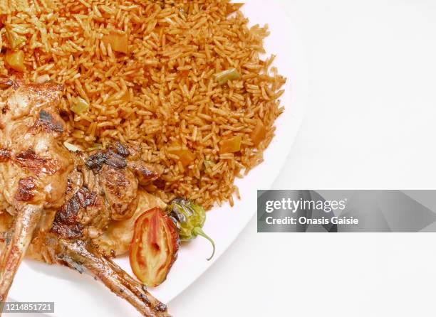 jollof with chicken - nigerian food stock pictures, royalty-free photos & images