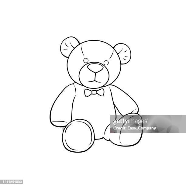 ilustraciones, imágenes clip art, dibujos animados e iconos de stock de ilustración vectorial de oso de peluche aislado sobre fondo blanco para niños libro para colorear. - child feet isolated