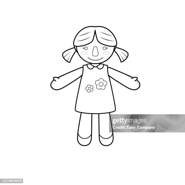 vector illustration of doll isolated on white background for kids coloring book. - doll stock illustrations