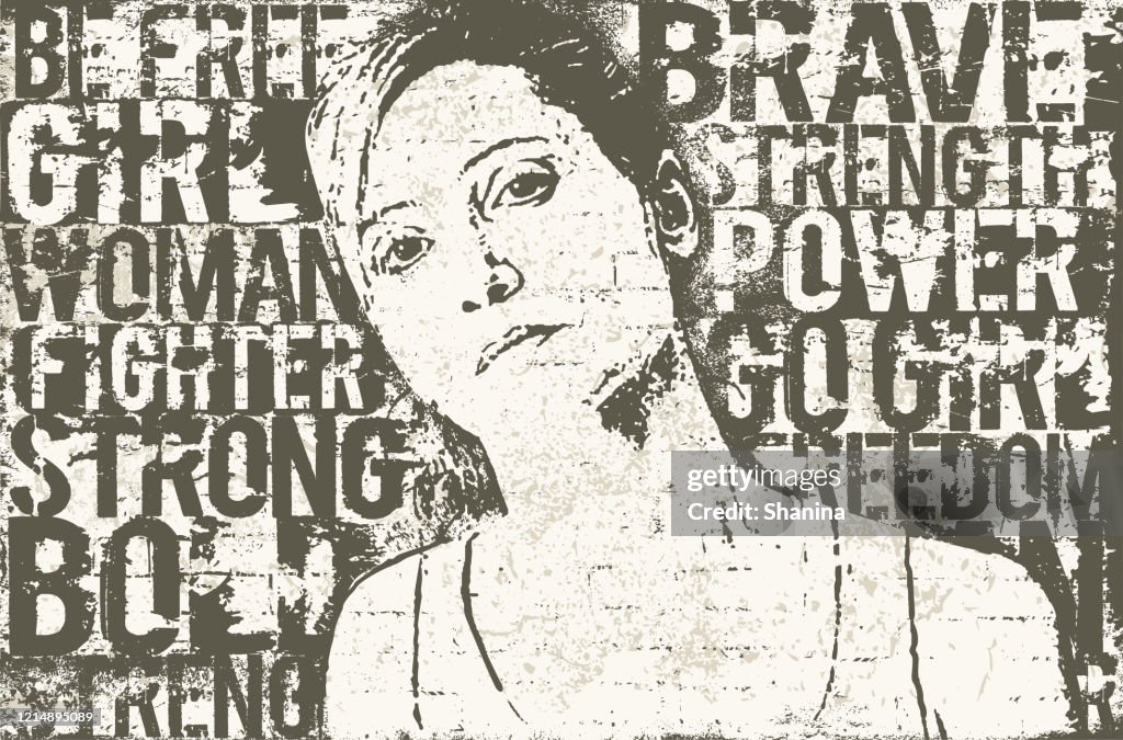 Strong woman stencil mural wall art
