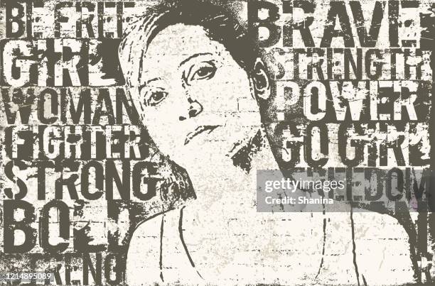 strong woman stencil mural wall art - stencil stock illustrations