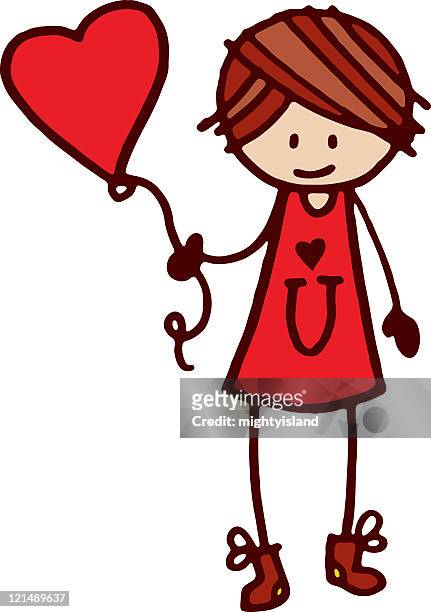 Girl Holding A Heart Shaped Balloon High-Res Vector Graphic - Getty Images