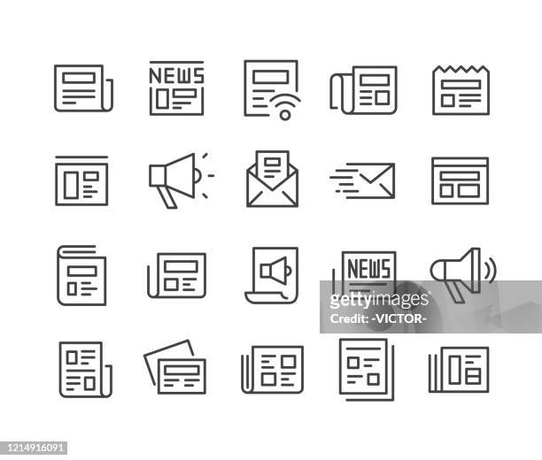 news icons set - classic line series - journalist stock-grafiken, -clipart, -cartoons und -symbole