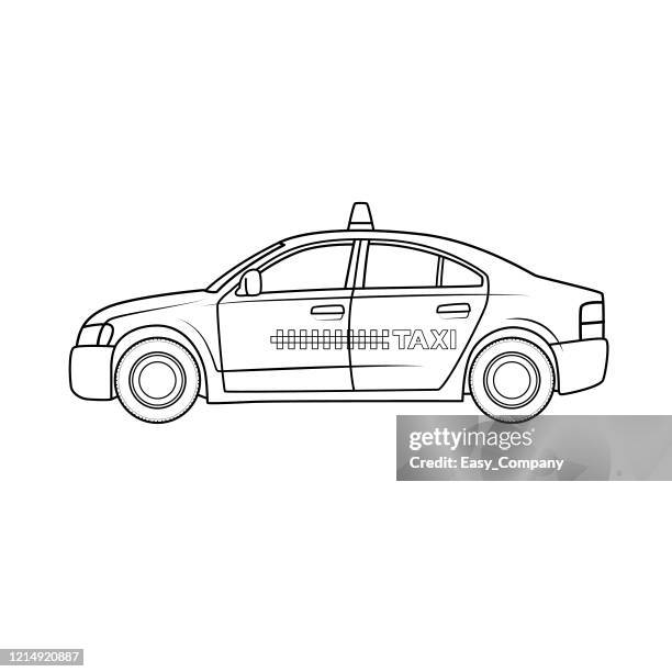 Vektorillustration Av Gul Taxi Isolerad P Vit Bakgrund, Bildbanksbilder