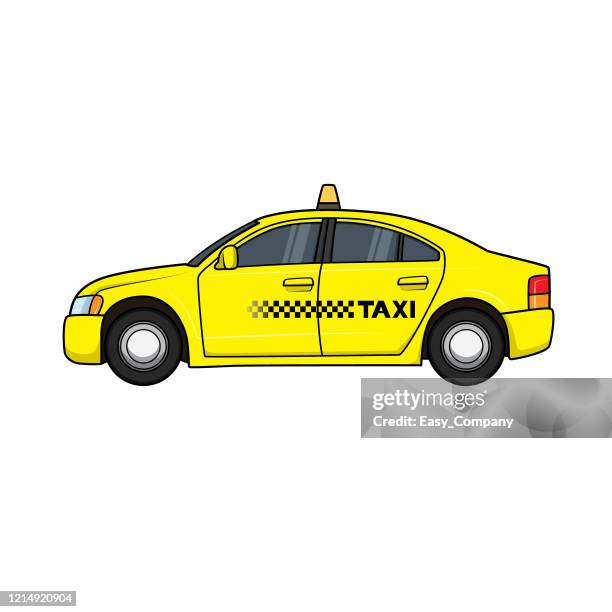 illustrazioni stock, clip art, cartoni animati e icone di tendenza di illustrazione vettoriale di yellow taxi isolato su sfondo bianco. - taxi giallo