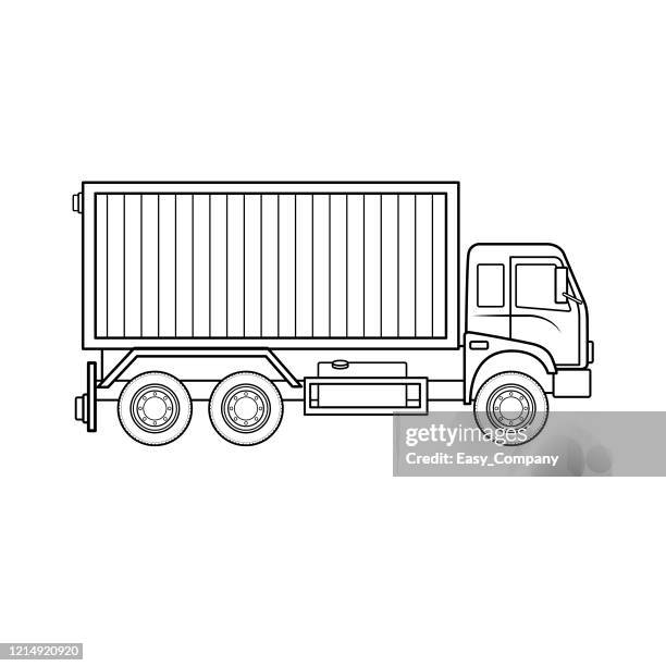 ilustraciones, imágenes clip art, dibujos animados e iconos de stock de ilustración vectorial de camión aislado sobre fondo blanco para niños libro de trabajo de actividad para colorear/ libro de trabajo. - camión frigorífico