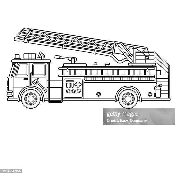 ilustraciones, imágenes clip art, dibujos animados e iconos de stock de ilustración vectorial del motor de bomberos aislado en fondo blanco para niños libro de trabajo de actividad para colorear. - trabajador de rescate