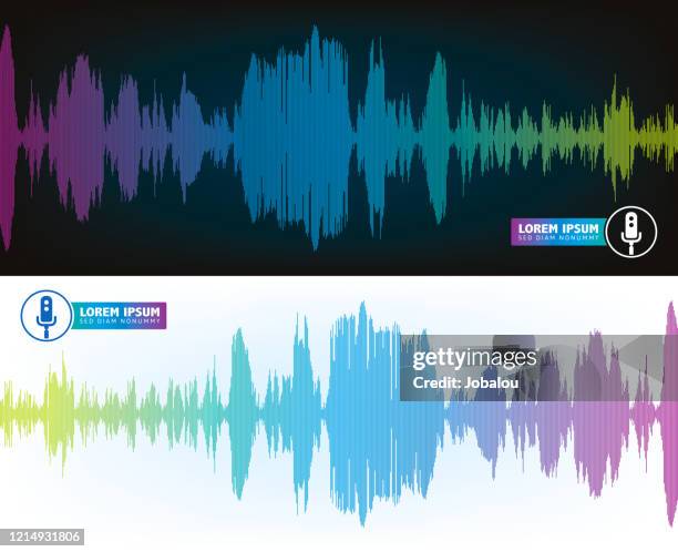 ilustraciones, imágenes clip art, dibujos animados e iconos de stock de reconocimiento de voz de sonidos de ondas de espectro - frecuencia