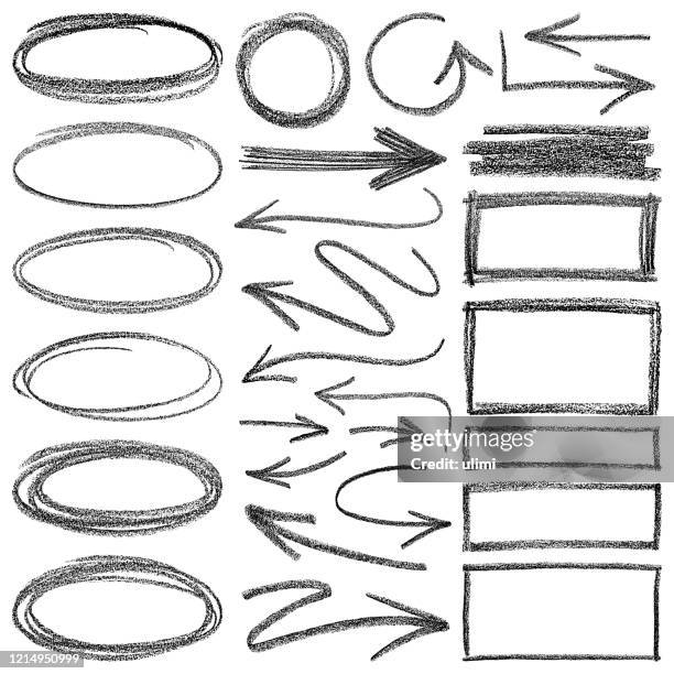 ilustrações de stock, clip art, desenhos animados e ícones de pencil drawing. arrows and different shapes. - desenho a giz
