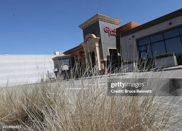 General view of a shuttered Cheesecake Factory in the Walt Whitman Mall on March 26, 2020 in Huntington, New York. Across the country schools,...