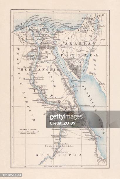 map of egypt during the roman empire, lithograph, published 1893 - ethiopia map stock illustrations