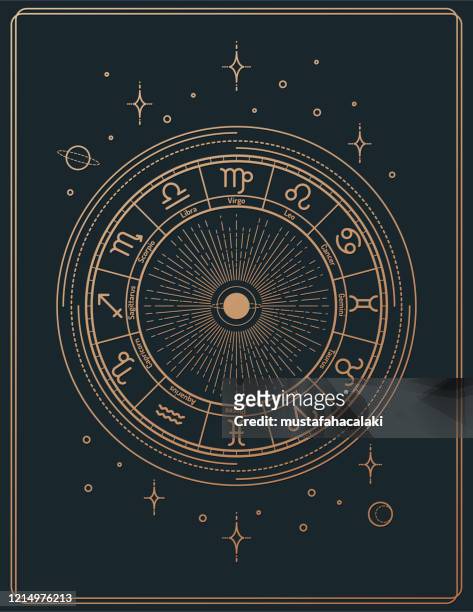illustrazioni stock, clip art, cartoni animati e icone di tendenza di poster di insegne di astrologia in stile retrò dorato - toro segno zodiacale