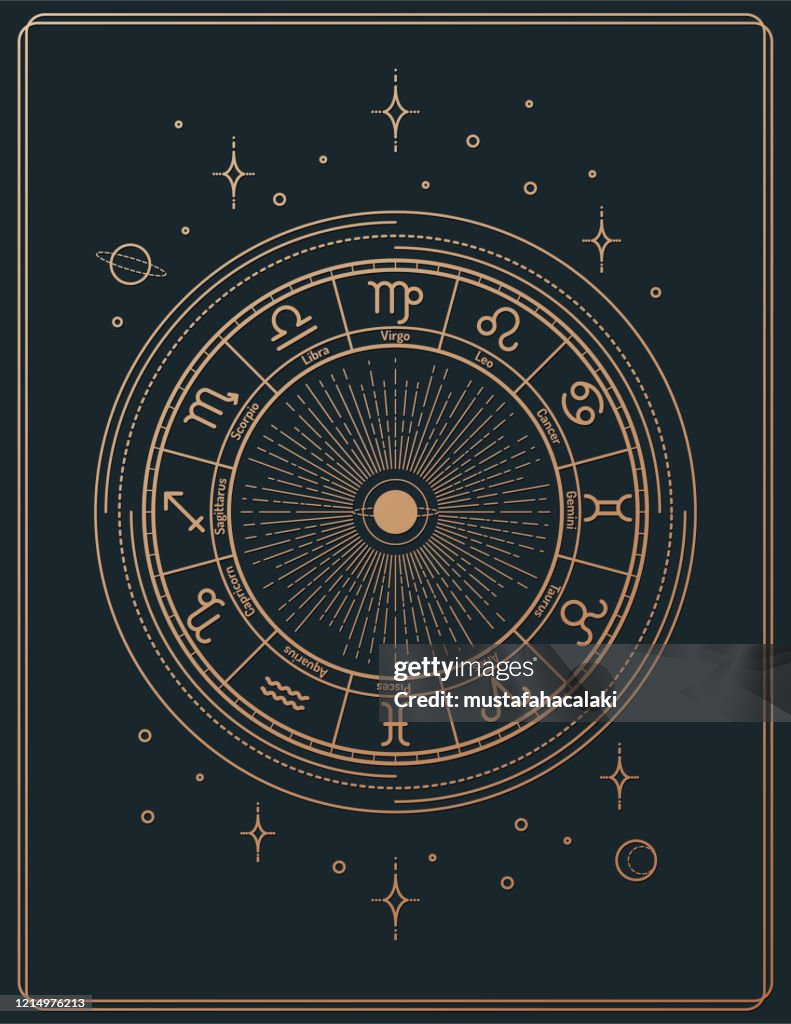 Vergulde retro stijl lijn kunst astrologie borden poster