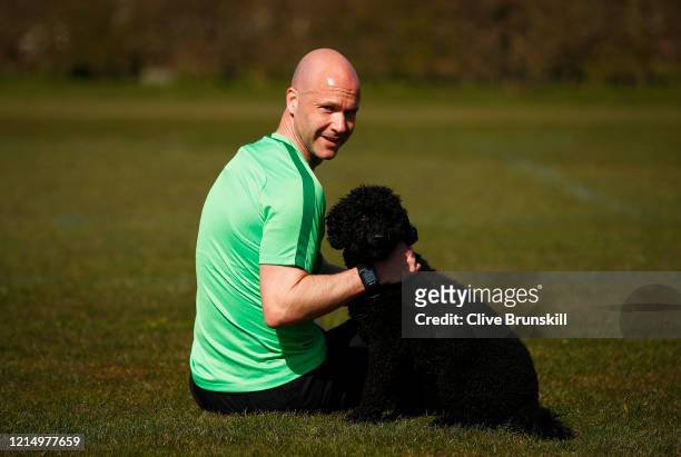 Premier League referee Anthony Taylor trains with his dog Monty during the lockdown caused by the coronavirus pandemic on March 26, 2020 in...