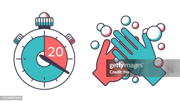 washing hands for 20 seconds timer - hand cleaning icon stock illustrations