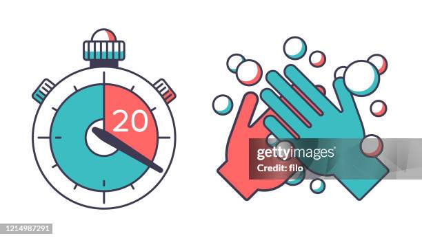 washing hands for 20 seconds timer - biological process stock illustrations