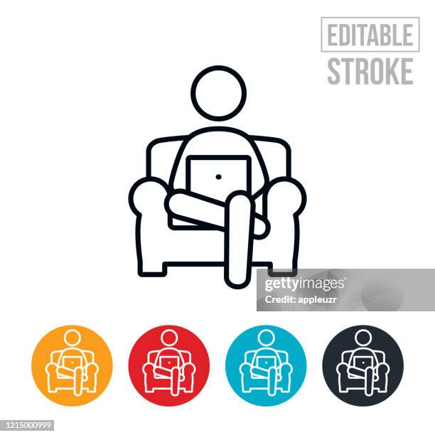 work from home thin line icon - editable stroke - cross legged stock illustrations
