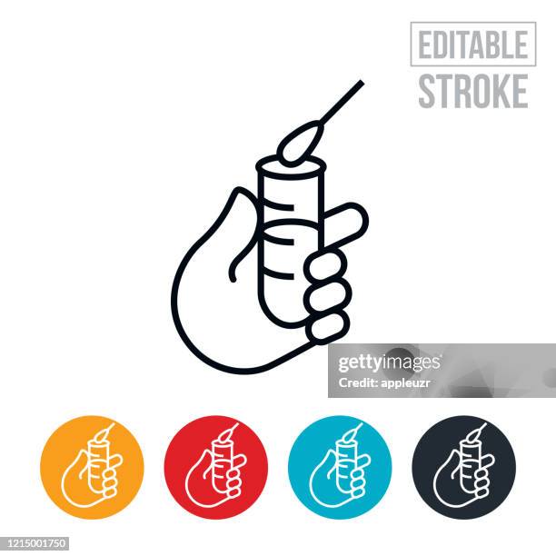 flu virus test thin line icon - editable stroke - laboratory glassware stock illustrations