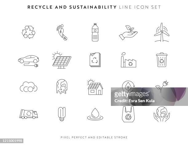 stockillustraties, clipart, cartoons en iconen met recycle en duurzaamheid icon set met bewerkbare stroke en pixel perfect. - zonne energiecentrale
