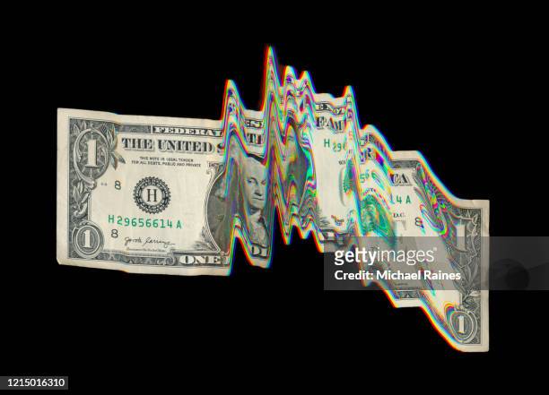 us dollar bill with intense glitch effect - 2020 recession stock pictures, royalty-free photos & images
