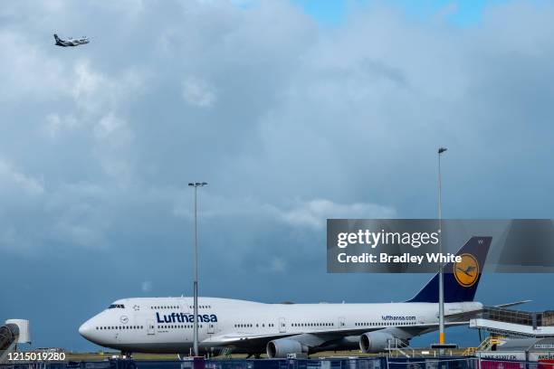 Lufthansa Boeing 747-400 sits on the tarmac at Auckland International Airport after arriving at 7am to pick up German and European travellers on...