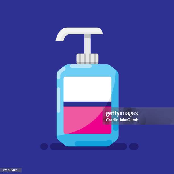 ilustraciones, imágenes clip art, dibujos animados e iconos de stock de icono de botella de desinfectante de manos plano - gel antiséptico