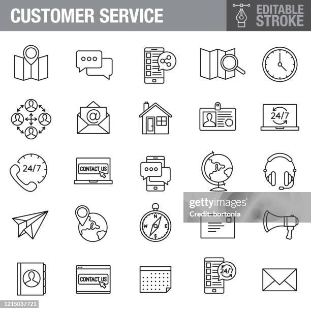 ilustrações de stock, clip art, desenhos animados e ícones de customer service editable stroke icon set - aberto 24 horas