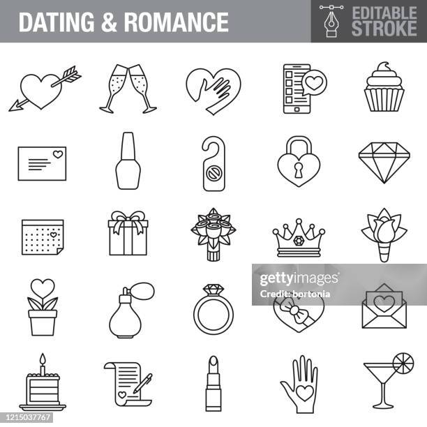 romance editable stroke icon set - engagement ring clipart stock illustrations