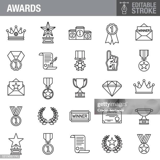 success editable stroke icon set - trophy icon editable stock illustrations