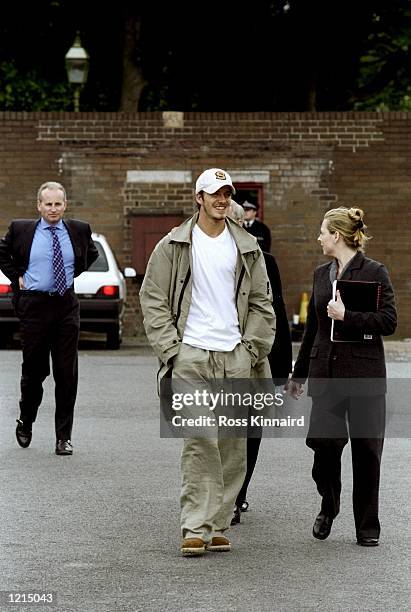 David Beckham of Manchester United arrives for training at the Cliff Training Ground in Manchester, England. \ Mandatory Credit: Ross Kinnaird...